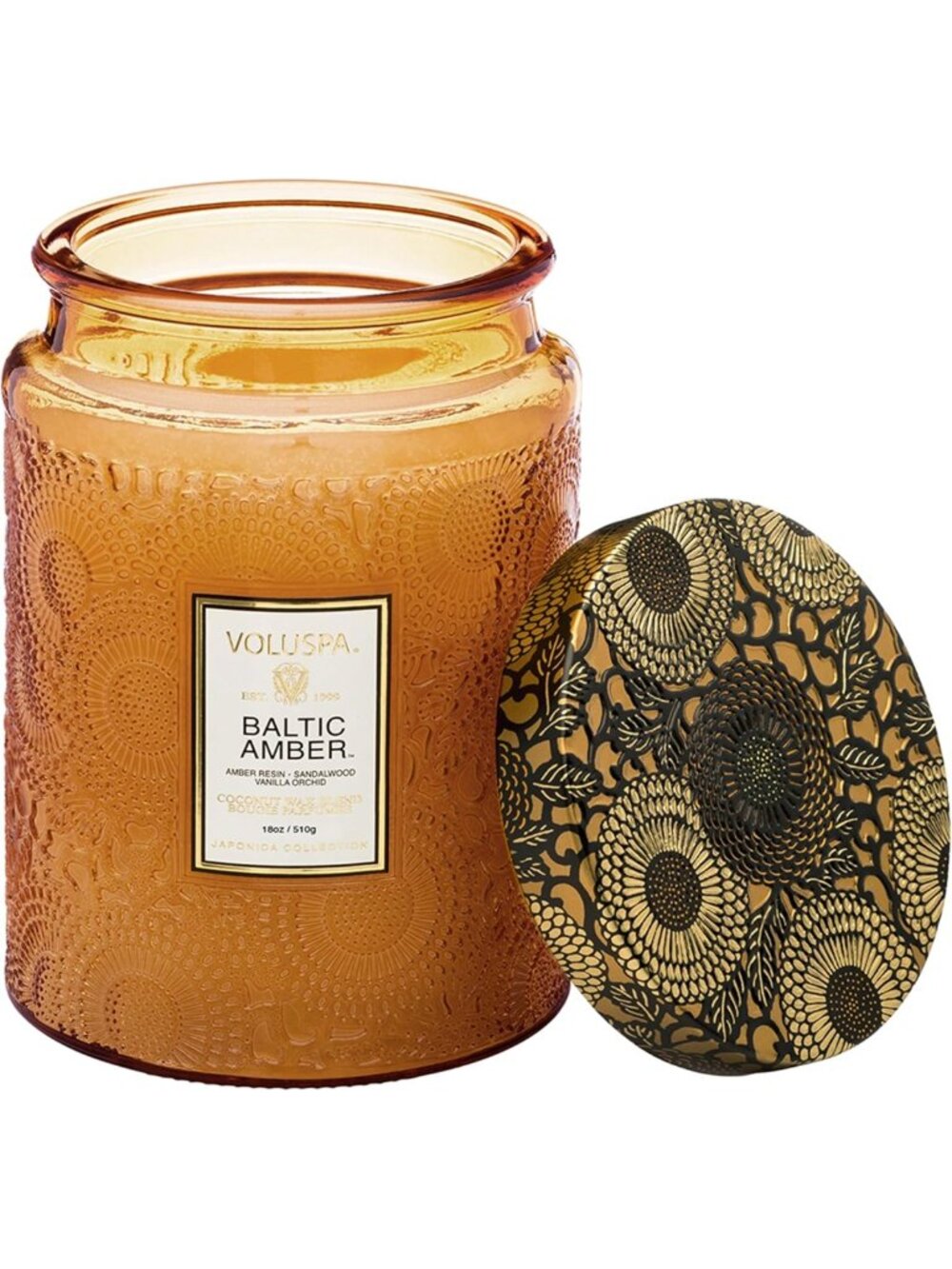 Large 18 Oz Baltic Amber Scented Candle Jar - 100 Hr Long-Lasting Burn